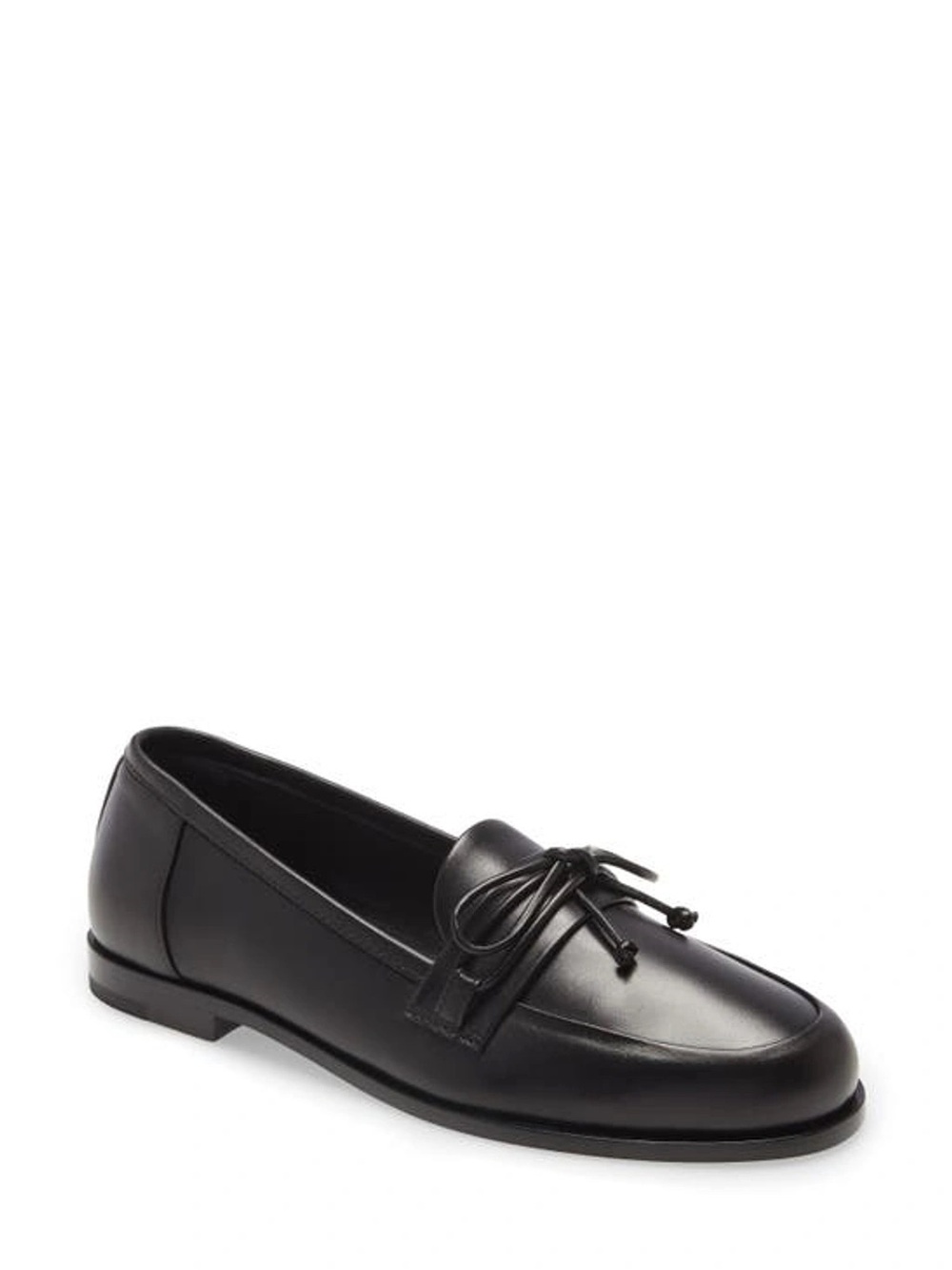 Totême Bow Round Toe Black Leather Classic Loafers Shoes Size 40